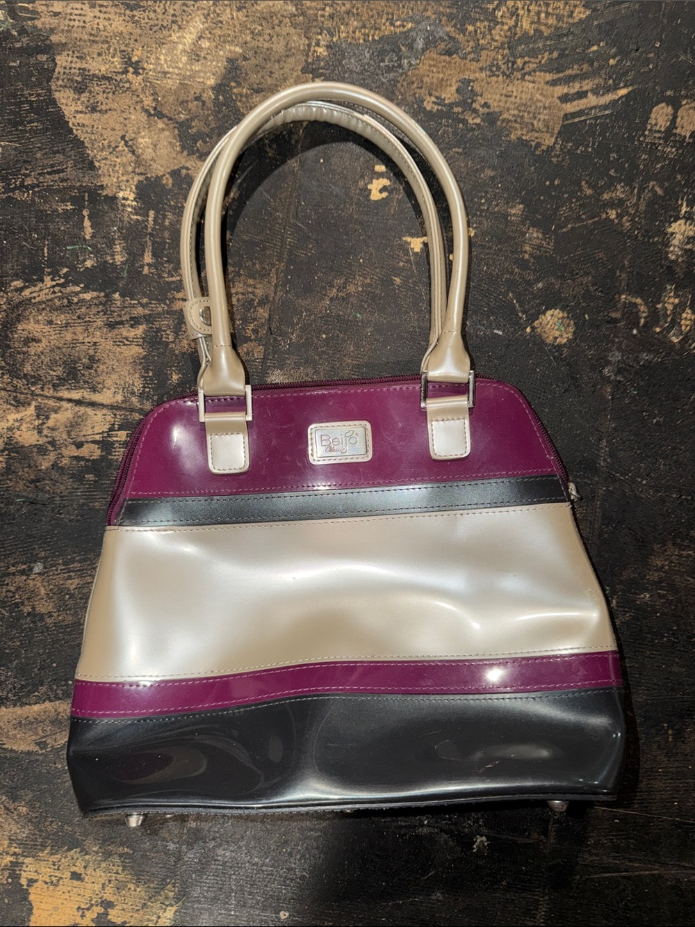 Beijo Colorblock Patent Tote in Purple, Gray & Black